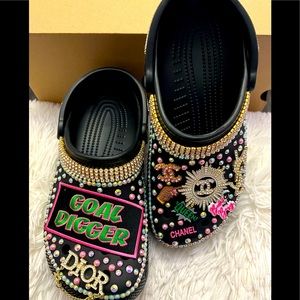 Black blinged out Crocs